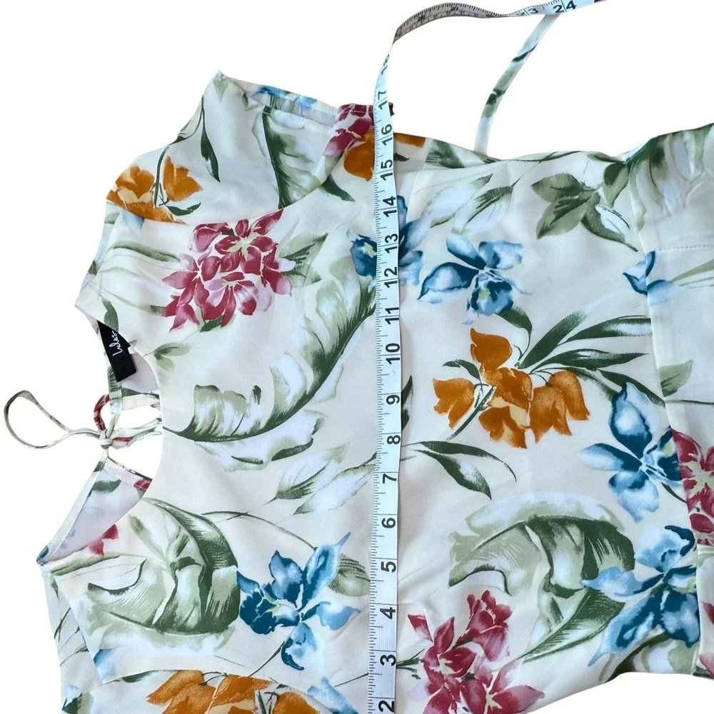 Lulus XS Floral Midi Dress Tie Back Slit‎ Tropical Summer Vacation